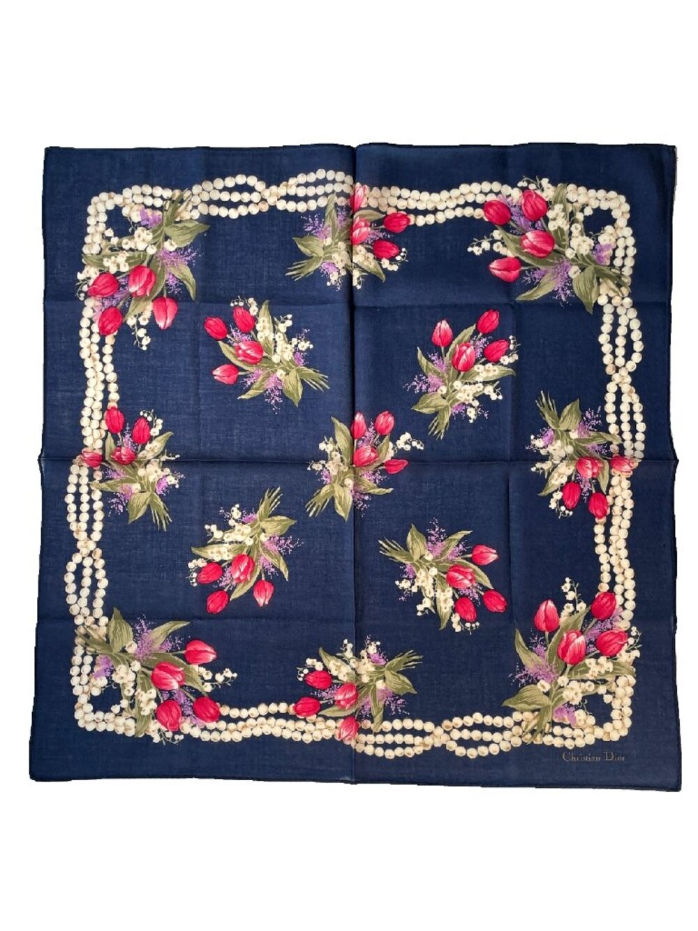 Vintage Christian Dior Floral Cotton Scarf Tulip Print